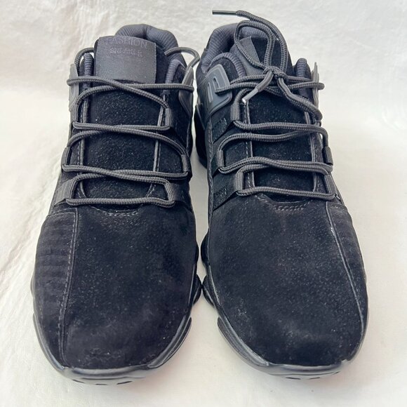 Fashion sneakers triple black faux suede Mercedes logo 46 lace up lightweight - Picture 2 of 9